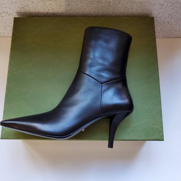 NIB Gucci square G black leather booties IT 38.5 US 8.5 - Picture 6 of 11